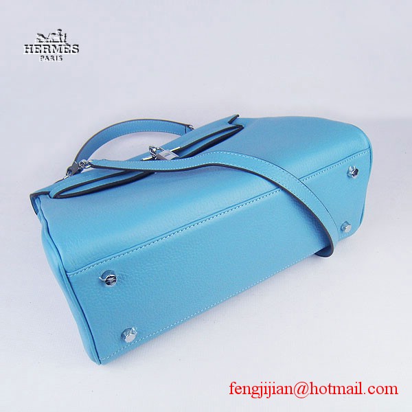 Hermes Kelly 32cm Togo Leather Bag Light Blue 6108 Silver Hardware